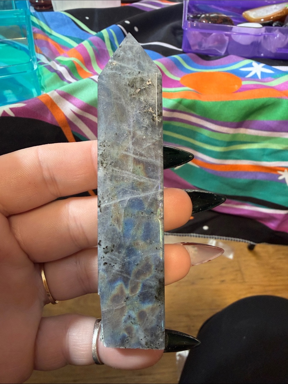 Handheld Blue-Grey Labradorite Crystal Point